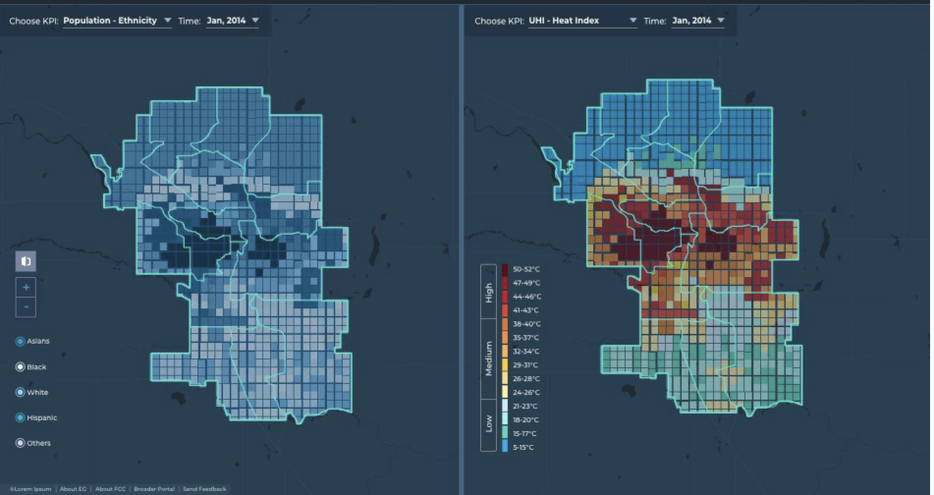 Urban heat island geospatial heat map